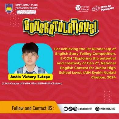 1st Runner-Up of English Story Telling Competition, E-CON “Exploring the potential and creativity of Gen Z”, National English Contest for Junior High School Level, IAIN Syekh Nurjati Cirebon, 2024