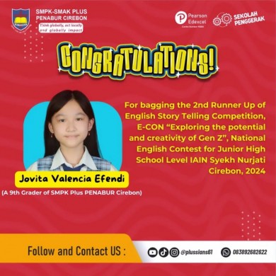 2nd Runner-Up of English Story Telling Competition, E-CON “Exploring the potential and creativity of Gen Z”, National English Contest for Junior High School Level, IAIN Syekh Nurjati Cirebon, 2024